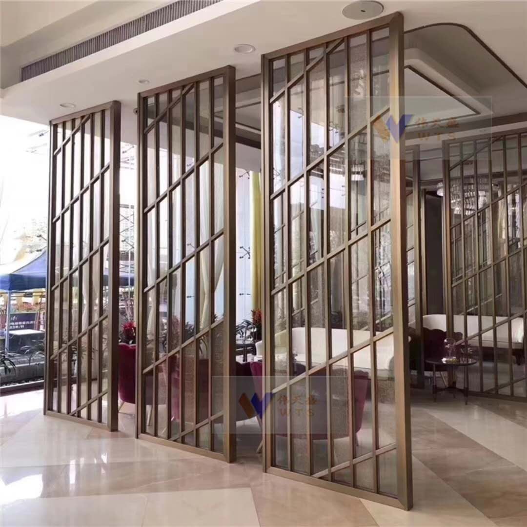 家庭酒店裝飾不銹鋼隔斷屏風(fēng)玫瑰金不銹鋼花格偉天盛廠家直銷