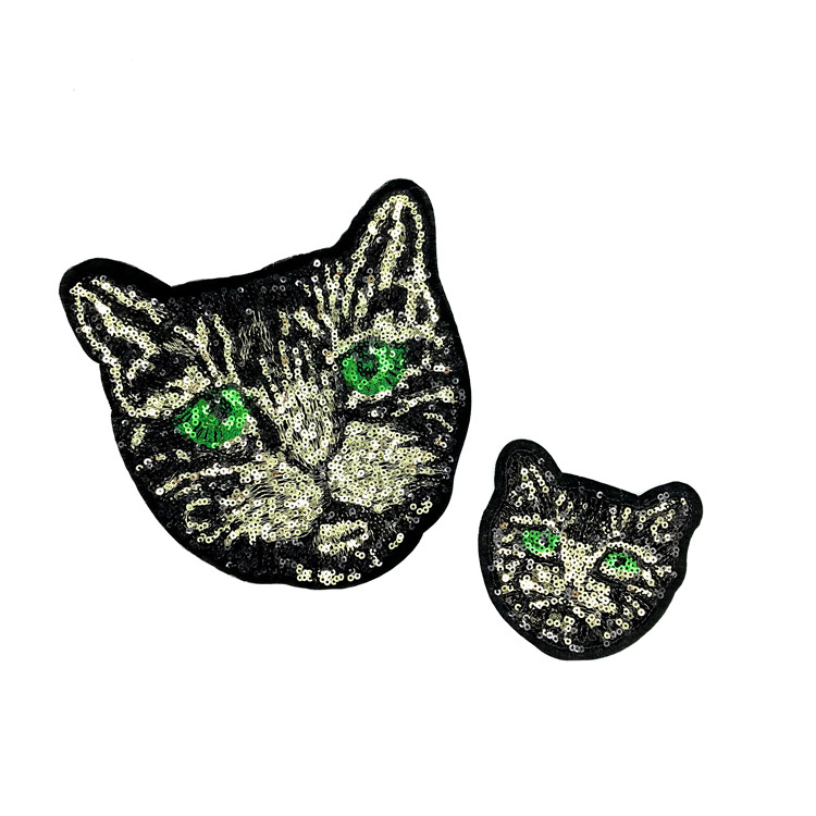 亮片貓頭刺繡布貼服裝裝飾輔料珠片繡背膠熨燙補(bǔ)丁貼
