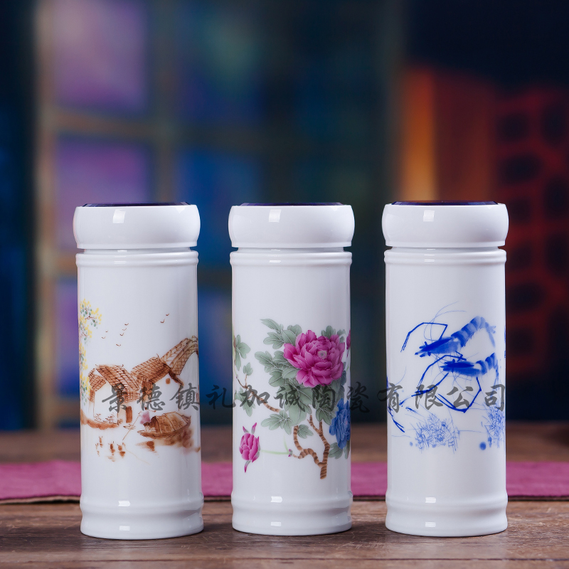 男女保溫杯雙層帶蓋水晶玻璃茶杯圖