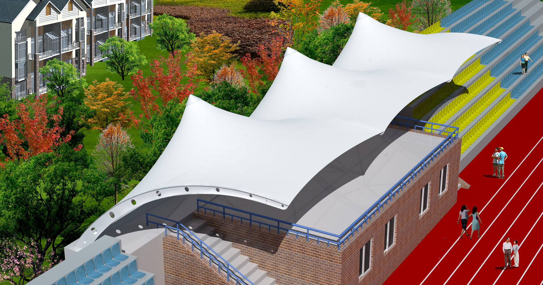 膜結(jié)構(gòu)看臺(tái) 停車棚廠家 戶外百葉商家