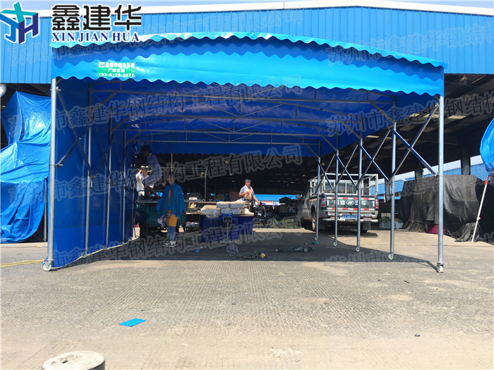 市北區(qū)大型倉(cāng)庫(kù)電動(dòng)移動(dòng)推拉雨棚鑫建華放心省心  大型工廠電動(dòng)移動(dòng)推拉雨棚
