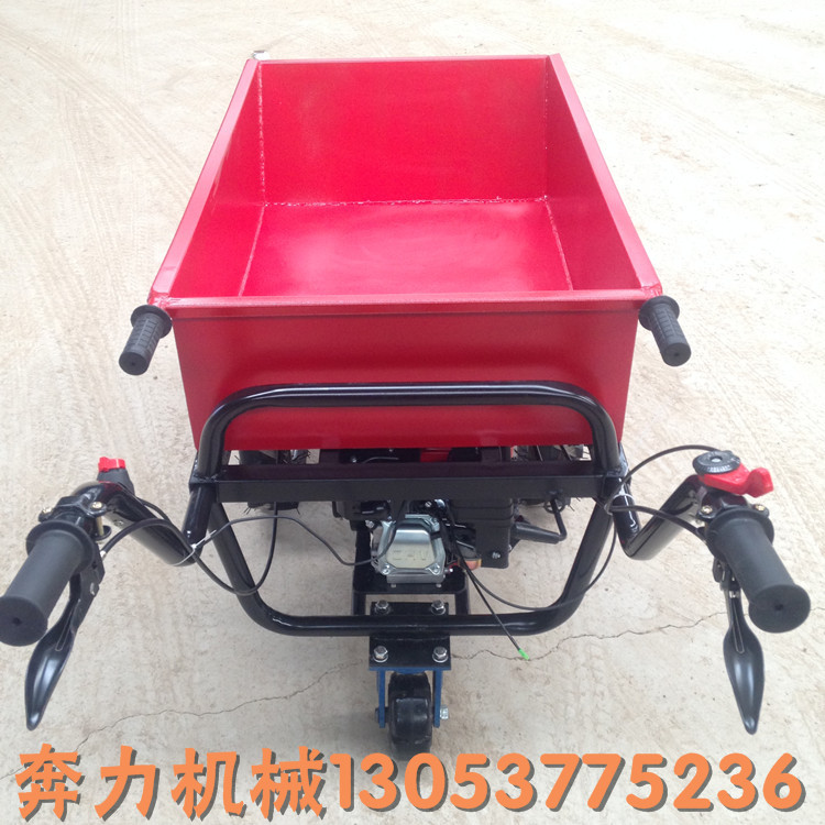 工地手推車  帶發(fā)動機(jī)雙輪灰斗車  前翻斗式工程拉磚車