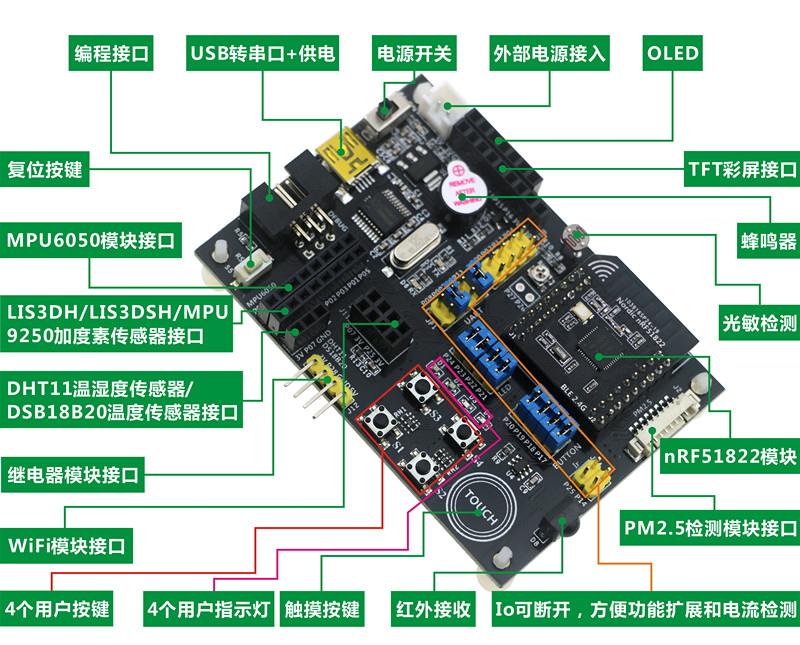 nRF51822 QFAC 開發(fā)板 藍(lán)牙 ble4.0 4.1開發(fā)板 百度手環(huán)微信平臺(tái) nRF51822開發(fā)板