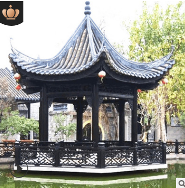景觀木亭六角涼亭 雙層古建戶外涼亭 樹脂瓦防腐木六角涼亭