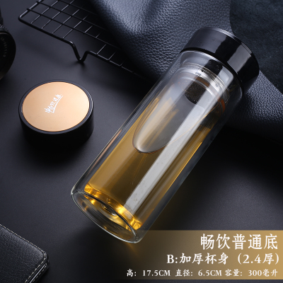 雙層玻璃杯批發(fā) 耐熱加厚透明水杯定制logo印字廣告禮品杯子廠家
