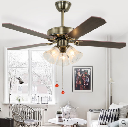 豪華傳統(tǒng)吊扇燈/復古電風扇吊燈-簡約家用客廳餐廳復古帶電風扇吊燈