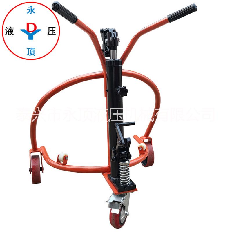 300公斤聚胺酯紅輪油桶搬運車 油桶移位器 鐵輪腳踏液壓手推油桶叉車