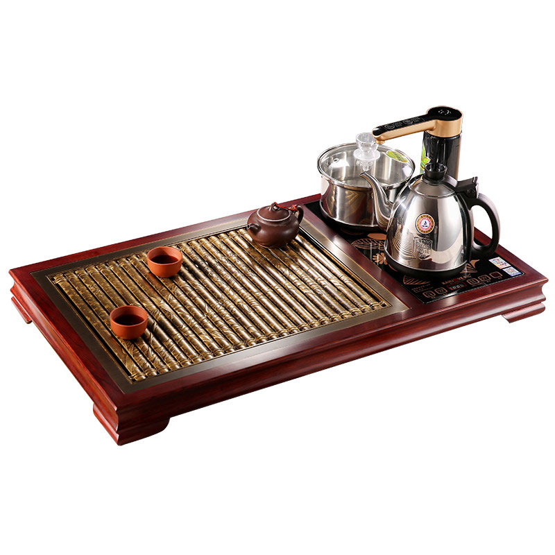 迎客來(lái)茶臺(tái)新中式家具純銅實(shí)木茶盤茶幾海銅翻新銅做舊