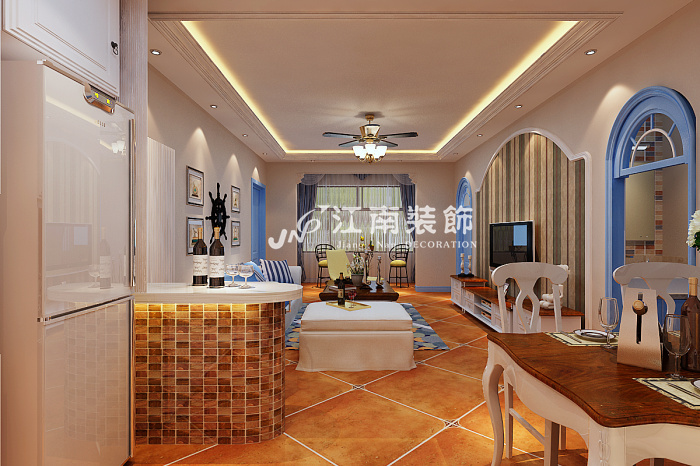 哈爾濱江南裝飾打造永安城90㎡地中海風(fēng)格100㎡裝修效果圖3