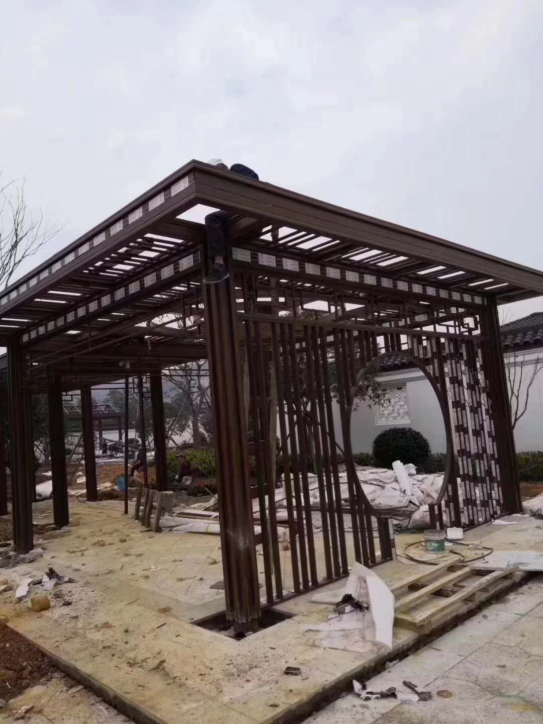 鋁合金仿古涼亭 休息亭 鋁藝涼亭 高端定制鋁藝休息廳 木屋 鋁合金走廊