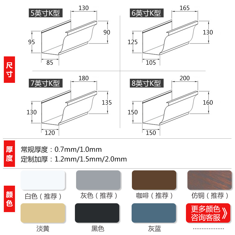 安徽鋁合金天溝雨水管別墅屋面下水管落水管 別墅鋁合金天溝雨水管屋檐下水管