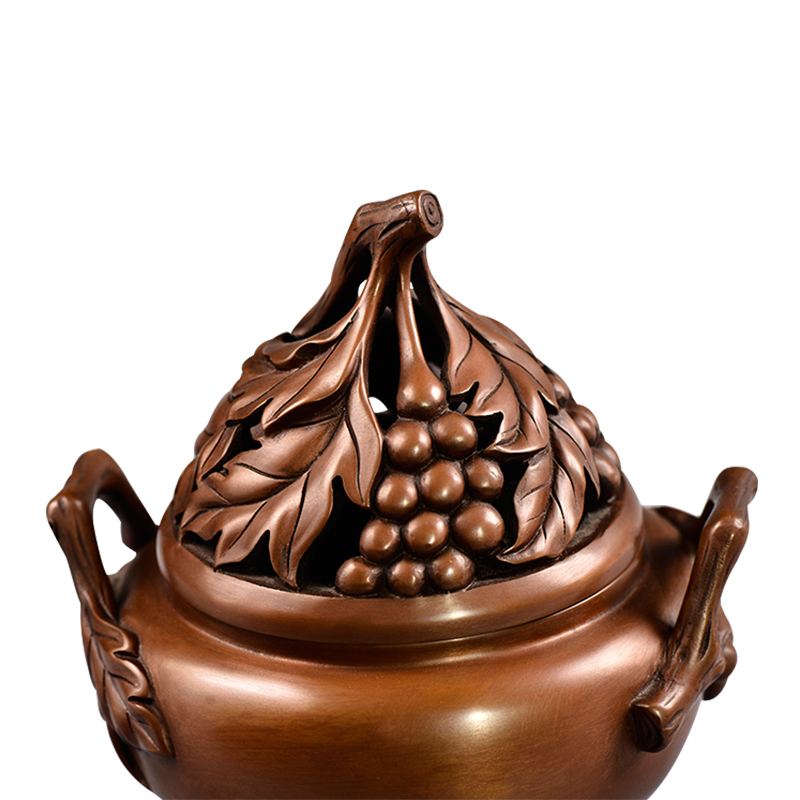 葡萄蓋三足爐純銅香爐紫銅香熏爐佛堂家居香道銅花格柵