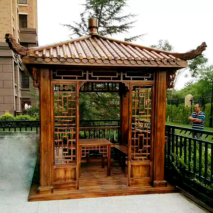 廠家直銷(xiāo)四角亭庭院公園景觀亭子戶(hù)外木亭碳化防腐木四角亭廠家