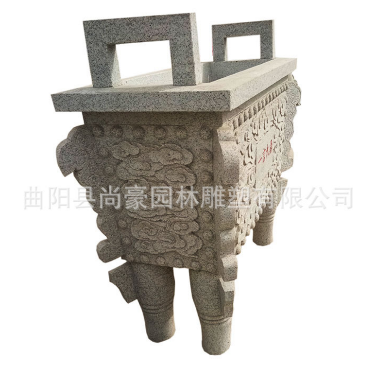 廠家直銷 花崗巖石雕方鼎定制 石頭燒香爐 寺廟石材建筑石鼎擺件