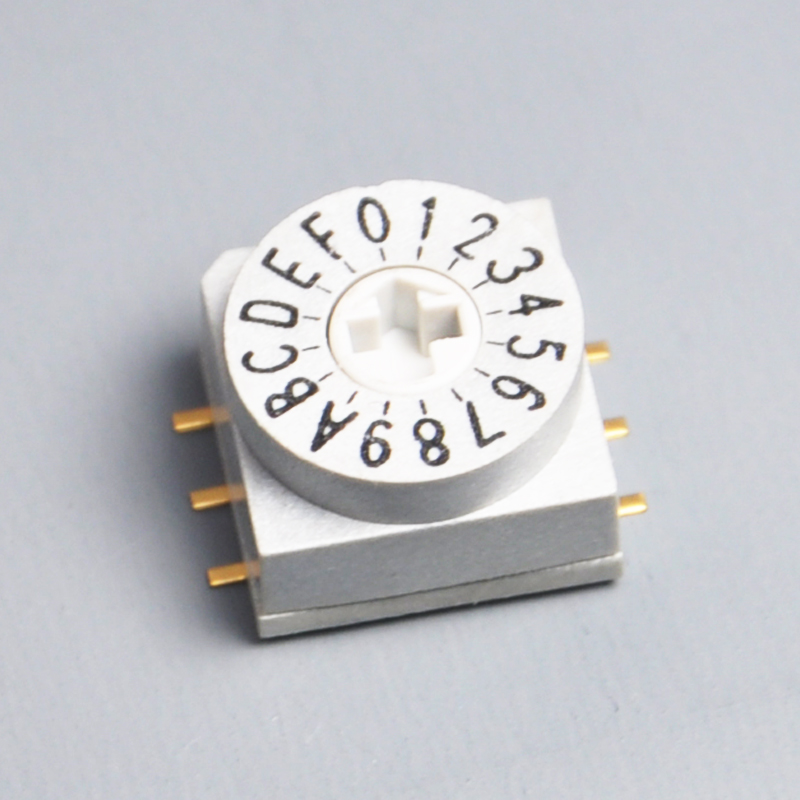 韓國10*10數(shù)字編碼開關(guān)4對1直插貼片臥式扭柄0-9調(diào)頻BCD8421