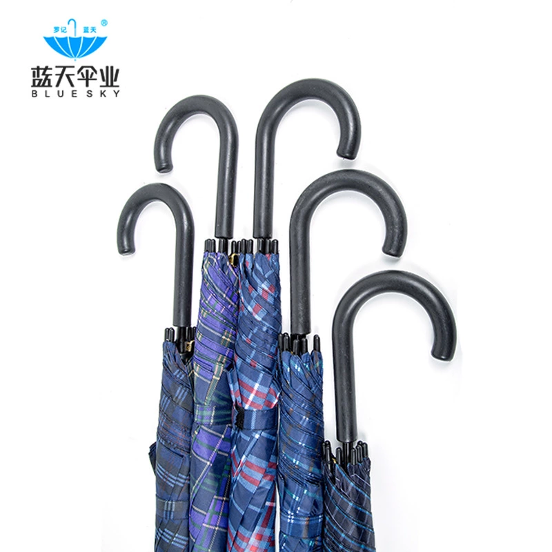 羅記藍(lán)天廠家定制大號(hào)直骨格子傘商務(wù)傘自動(dòng)長柄男士雨傘