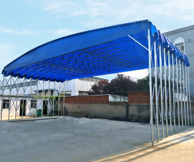 電動遮陽棚大型移動推拉雨蓬工地貨物棚活動伸縮雨棚推拉遮陽棚定制可做電動