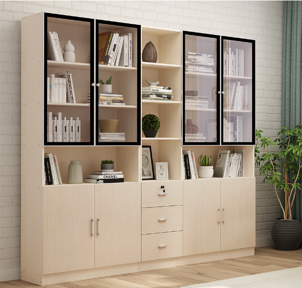 廠家供應簡約現(xiàn)代書柜書架組合 玻璃收納儲物柜 三門書柜