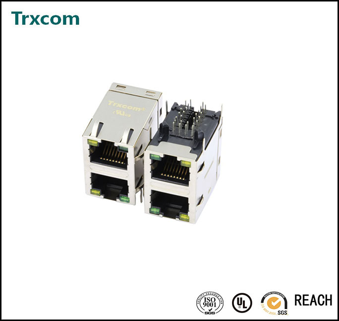 雙層2X1集成百兆變壓器RJ45連接器 PCB插座 帶燈  TRJ17640ABNL