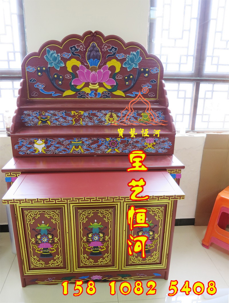 153彩繪藏式佛龕三層佛臺八吉祥佛柜