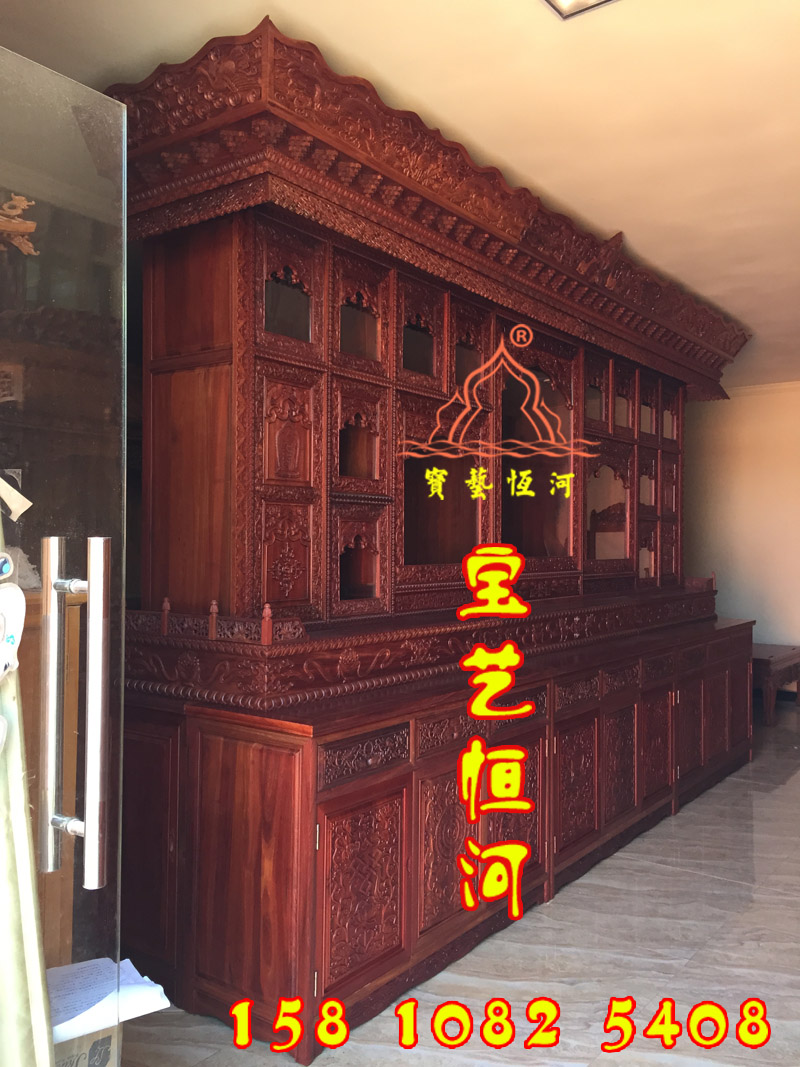 113紅木藏式佛龕花梨木帶門(mén)佛柜三層佛臺(tái)