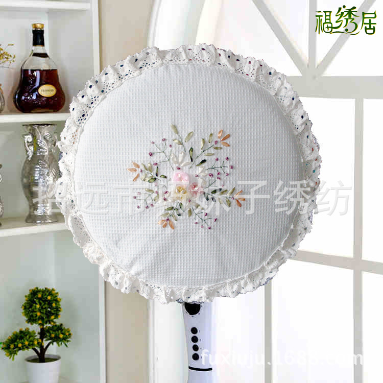 風(fēng)扇罩風(fēng)扇套亞麻繡花兒童寶寶安全防塵罩*一件代發(fā)通用絲帶繡