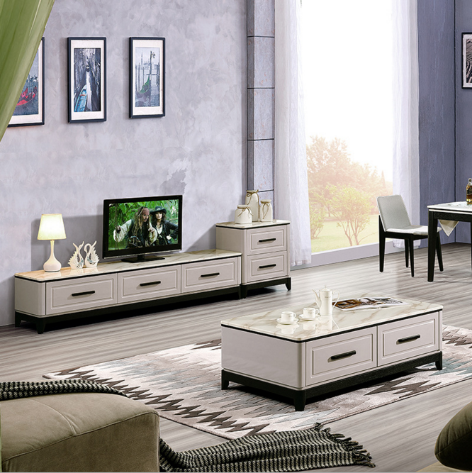 白色大理石茶幾電視柜批發(fā)現(xiàn)代簡約白色烤漆實(shí)木腳架整體客廳配套