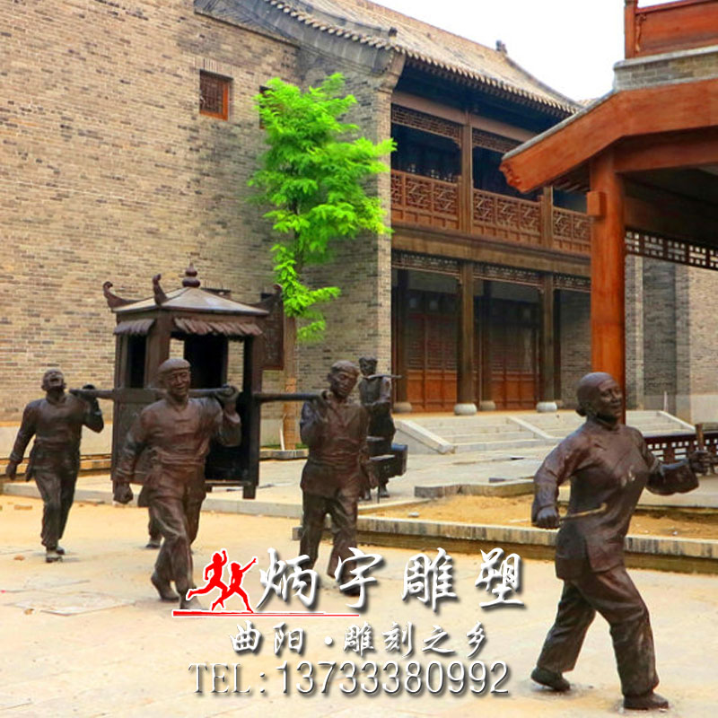 迎親娶親隊伍雕塑人物銅雕鑄造-廠家-供應商 古代抬花轎人物雕塑 古代將軍騎馬雕塑 武士士兵雕塑 古代官員大臣雕塑