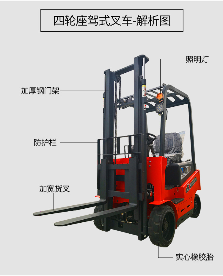 四輪電動(dòng)叉車 1T升高3米座駕式電動(dòng)叉車