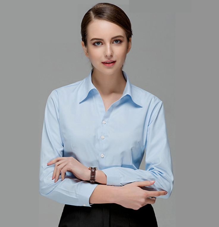 廠家定制女士職業(yè)工裝長袖襯衫定制刺繡LOGO工作服正裝襯衣修身