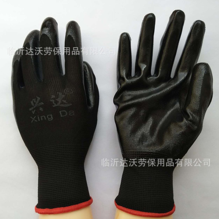 廠家直銷興達系列黑紗黑尼龍丁 腈手套 電腦十三針修車防油勞保手套