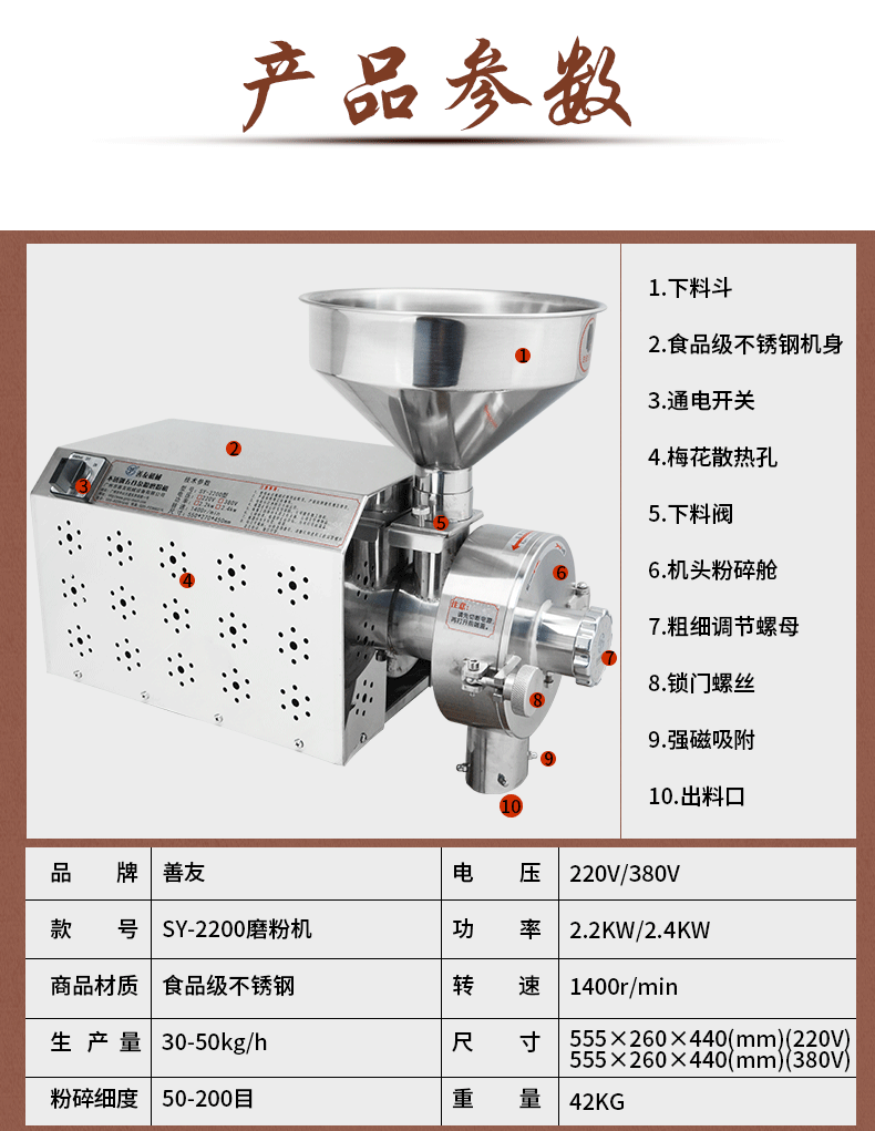 善友咖啡豆粉碎機(jī)谷物打粉機(jī)五谷雜糧磨粉機(jī)家用商用多功能磨粉機(jī) 谷物磨粉機(jī)
