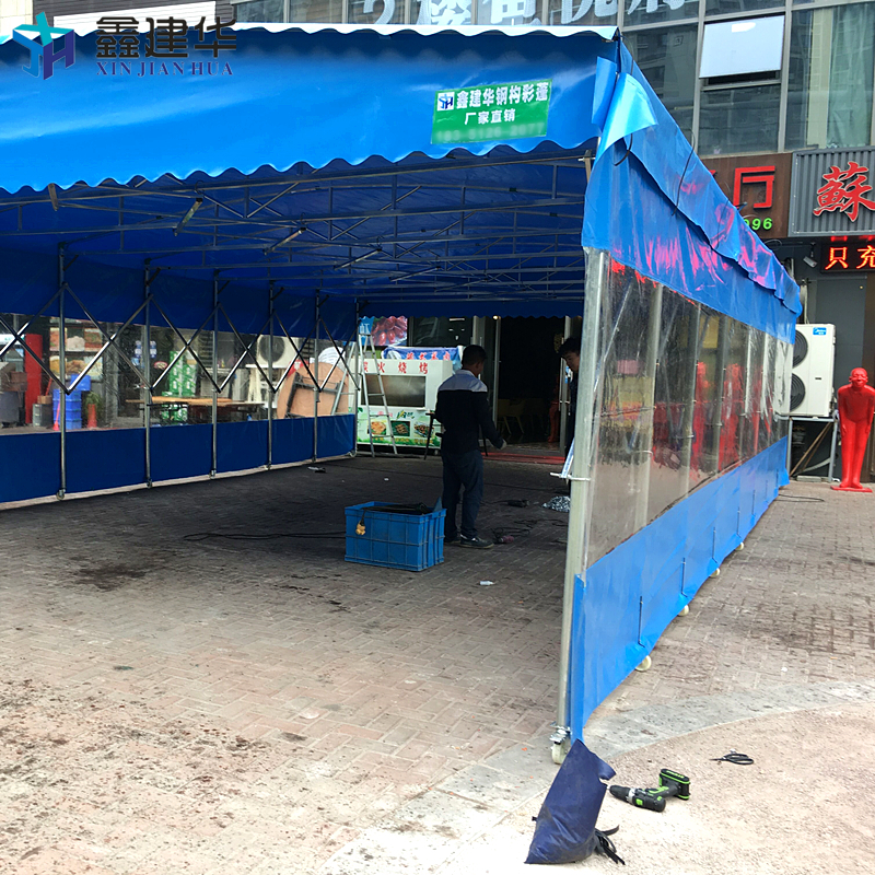山東大排檔移動推拉棚_戶外伸縮式餐飲遮陽蓬廠家直銷
