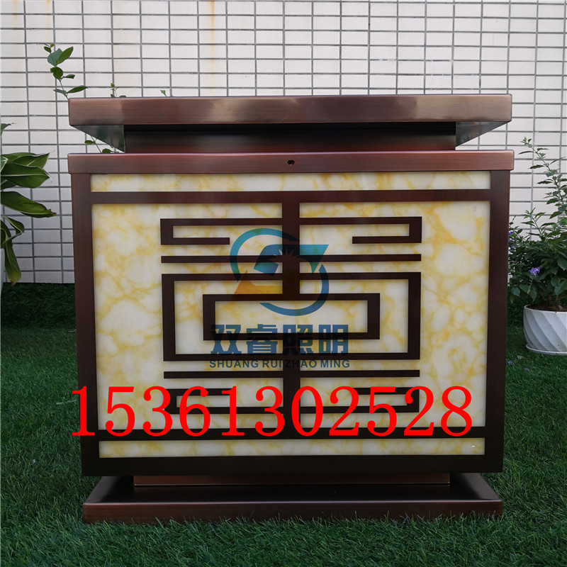 新中式立柱燈戶外紅銅l圍墻燈電鍍拉絲柱頭燈別墅門(mén)口門(mén)柱燈定制