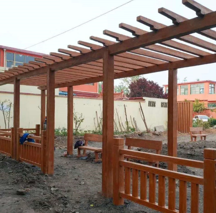 專業(yè)定制防腐防潮水泥防腐花架木廊架 水泥仿木仿石長(zhǎng)廊亭子