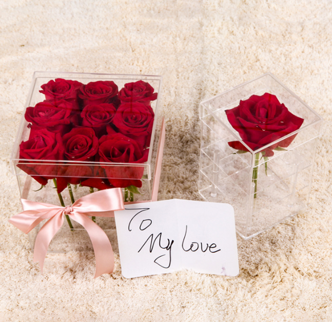 新款透明玫瑰花盒 亞克力玫瑰花盒 透明玫瑰花盒 有機玻璃鮮花花盒 包裝玫瑰花盒 情 人禮品盒 可訂制玫瑰花盒報價