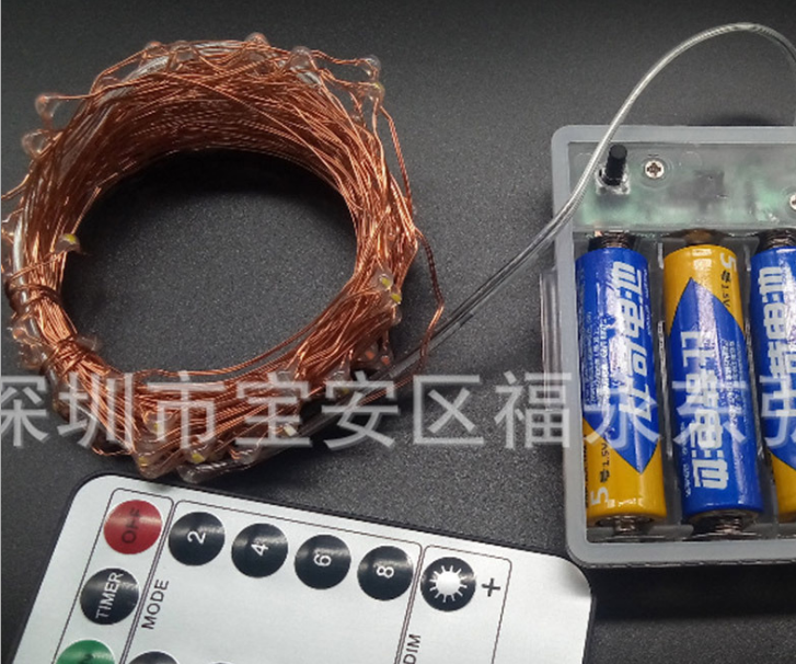 5米50LED遙控電池盒銅線燈串 戶外圣誕裝飾燈8功能防水銅線燈直銷