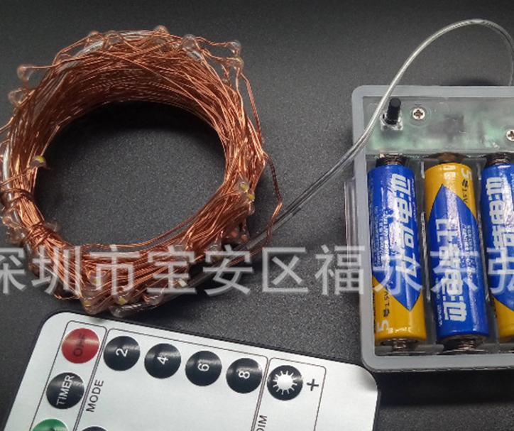 5米50LED遙控電池盒銅線燈串 戶外圣誕裝飾燈8功能防水銅線燈直銷