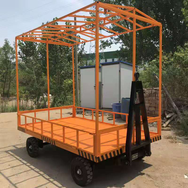 牽引式平板車帶轉向四輪拖車倉儲搬移車物料周轉車叉車牽引平板批發(fā)定制各牽引式平板拖車廠家電話