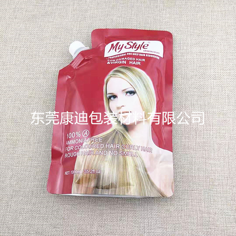 定做出口品質(zhì)染發(fā)劑護(hù)發(fā)素電發(fā)水鋁箔包裝袋 耐酸堿紅色吸嘴袋 染發(fā)劑護(hù)發(fā)素自立吸嘴袋