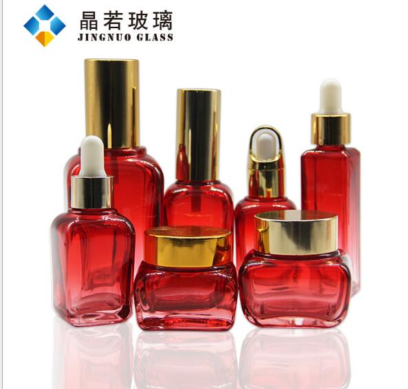 工藝定制50克方形瓶化妝品膏霜瓶套裝眼影盒滴管玻璃瓶化妝品瓶子