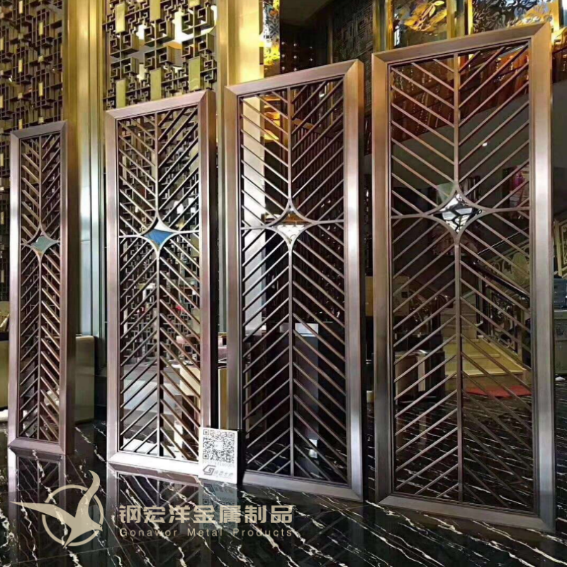 廠家直銷不銹鋼屏風隔斷花格博古架門花窗花制品鋁雕玫瑰金古銅