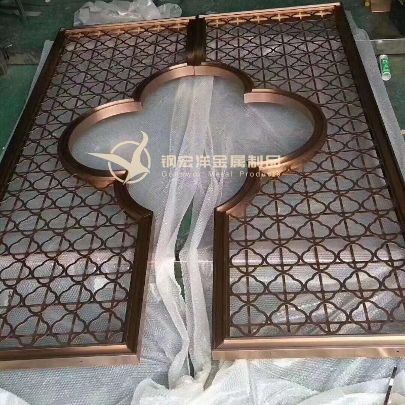 不銹鋼屏風易黃鈦金裝飾鏤空雕花客廳隔斷屏風玄門