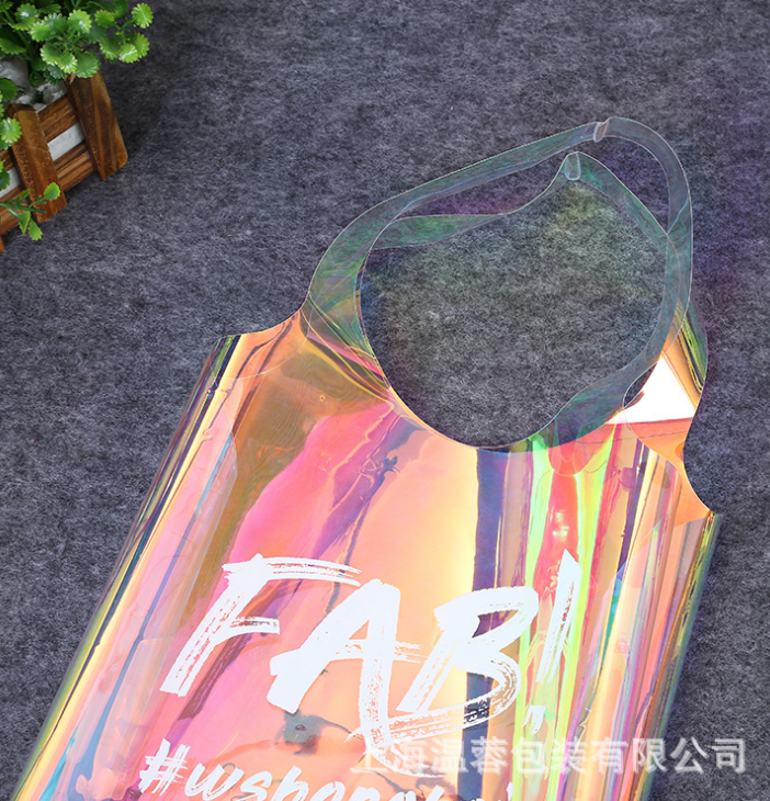 批發(fā)幻彩TPU背心袋 鐳射膜購物袋 炫彩手提化妝包 禮品廣告袋定制