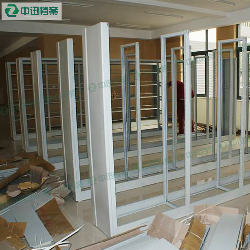 中迅學生圖書館鋼制書架雙柱雙面落地閱讀架展示架置物架廠家批發(fā)