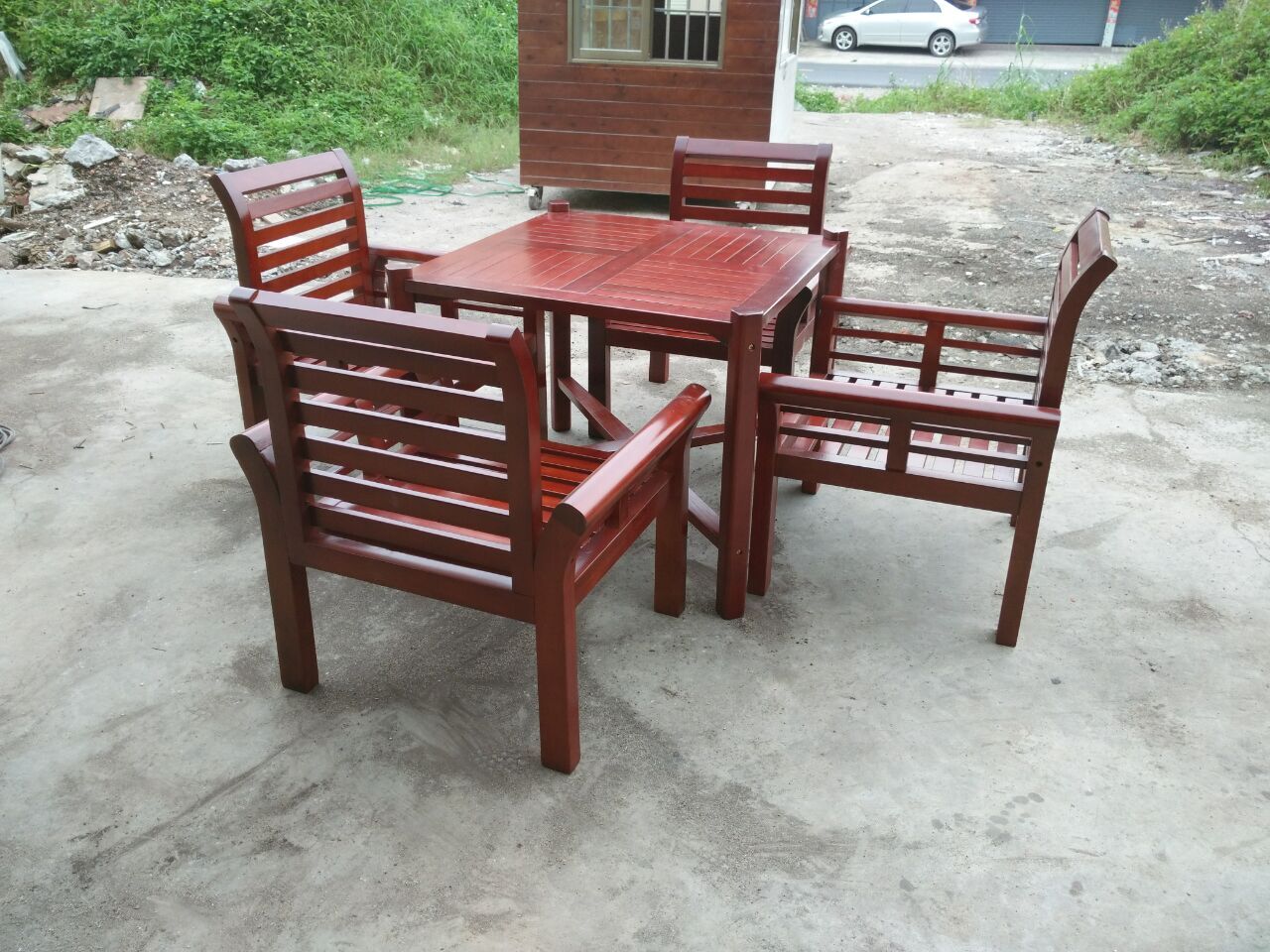 景觀成品實(shí)木餐桌椅組合，別墅庭院木質(zhì)餐椅餐臺(tái)套裝