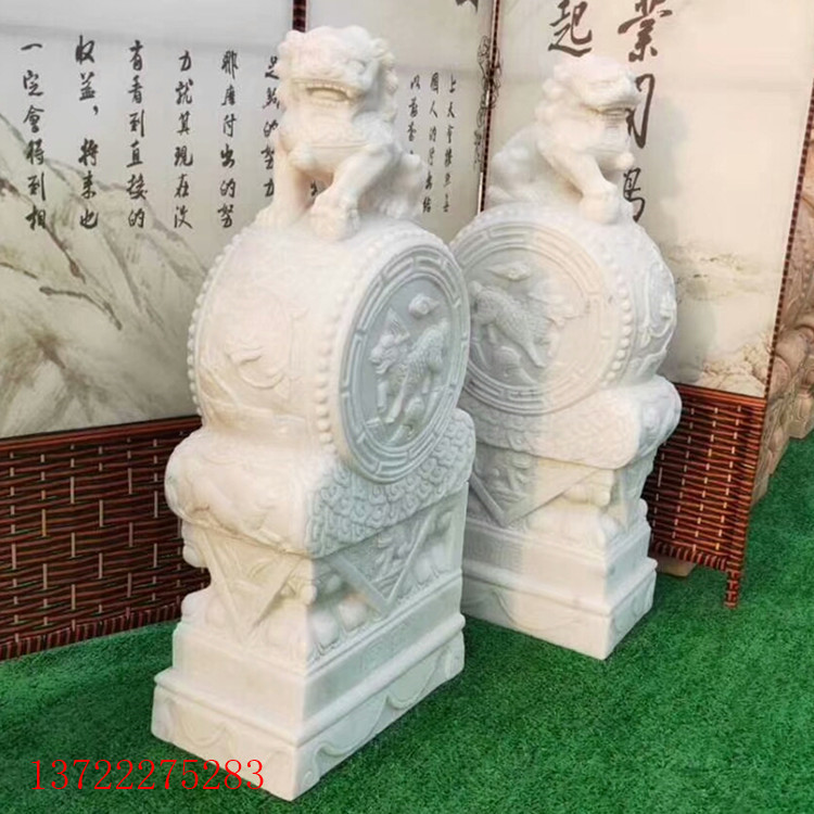 漢白玉門墩?qǐng)D片，漢白玉石鼓，漢白玉抱鼓石一對(duì)