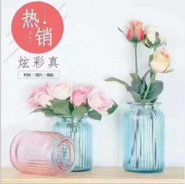 彩色玻璃花瓶透明插花瓶豎紋裝飾花瓶創(chuàng)意簡約現(xiàn)代花瓶水培花瓶