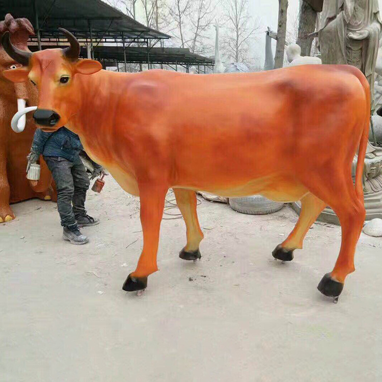 玻璃鋼動物雕塑 仿真動物玻璃鋼雕塑 彩繪玻璃鋼黃牛雕塑工藝品 廠家直銷
