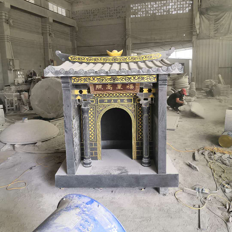 廠家定制花崗巖石雕佛龕 戶外石頭廟宇供奉土地公婆佛像擺件